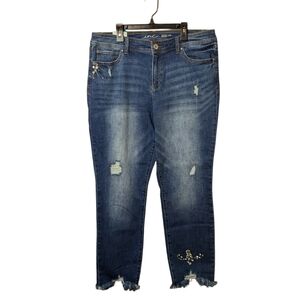 New INC International Concepts Dark Blue Embellished Cropped Jeans Mid Rise 16